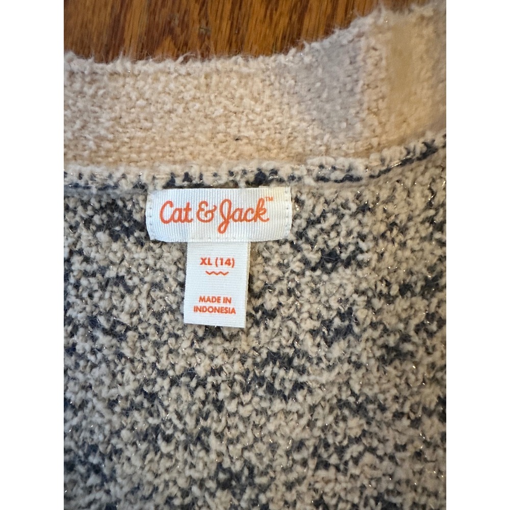 Cat & Jack Girls Leopard Print Fuzzy Cardigan Sweater Cream Black XL 14 NWT - Picture 2 of 7
